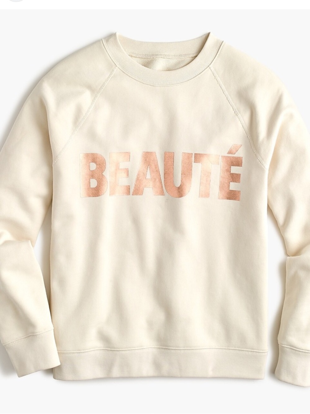 J.Crew "Beauté" Cotton sweatshirt,cream-colored/gold metallic lettering Medium